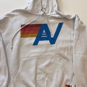 White Aviator Nation Hoodie with Multicolor Logo